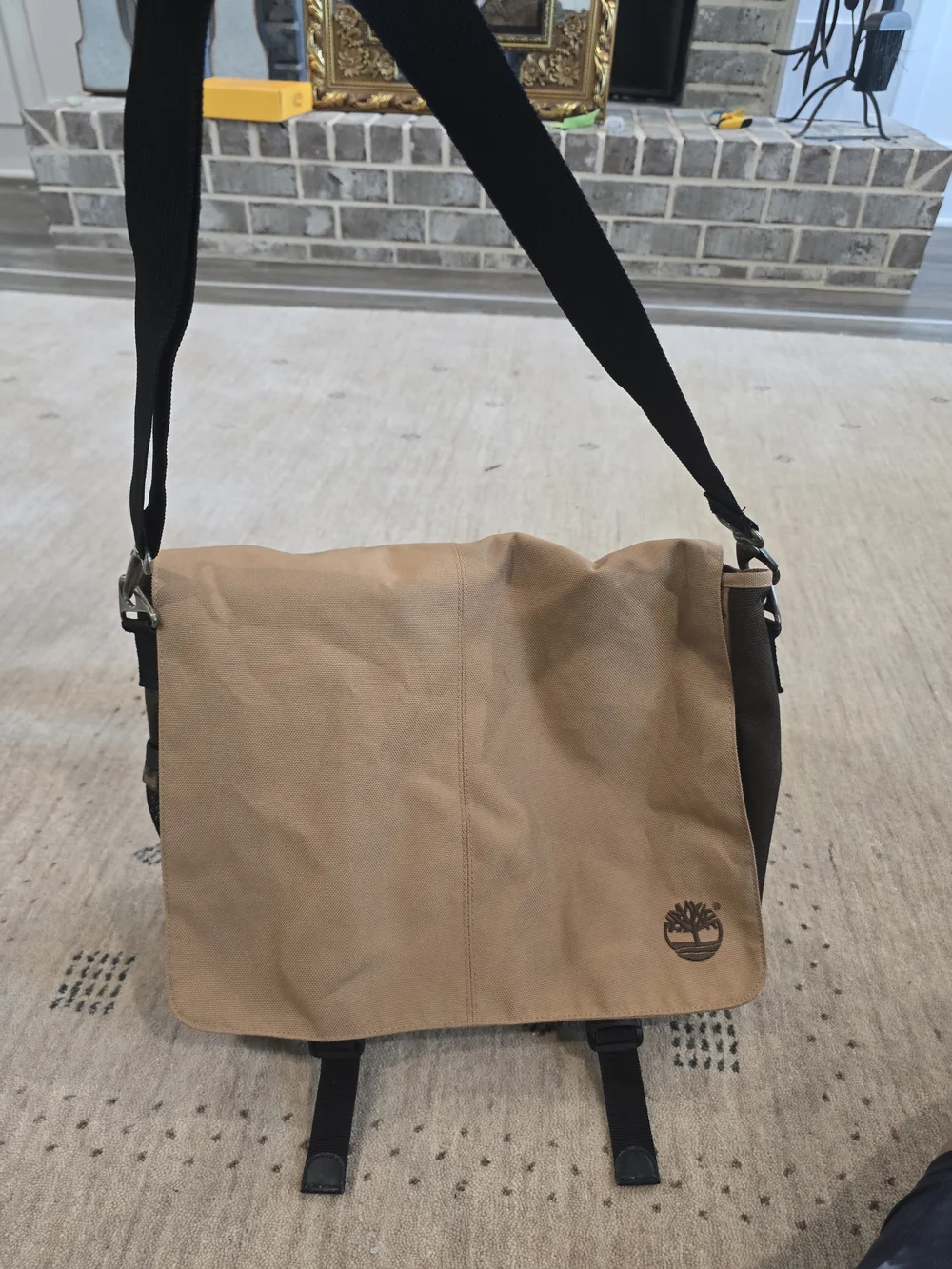 Timberland Brown Canvas and Tan Leather Messenger Bag